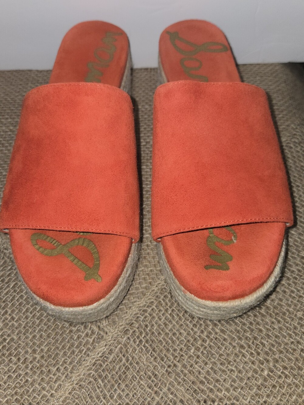 Sam Edelman Orange Suede Espadrille Slide Sandals